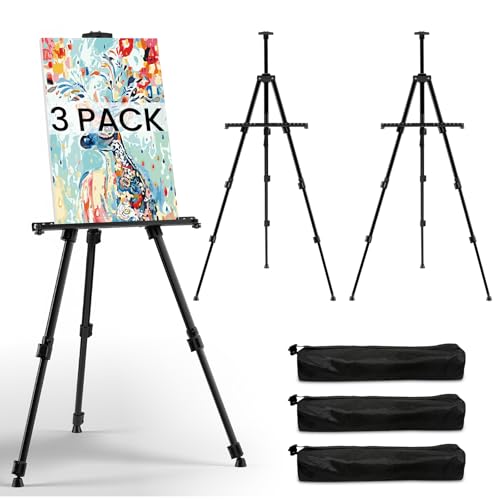 Art Easel for Painting and Display – 3pcs Adjustable Floor 66 Inch Folding Metal Easel Stand for Sign - Table Top Canvas Stand - Portable Drawing Paint Heavy Duty for Artist Adults Holder or Teen - style: 66B 3-Pack