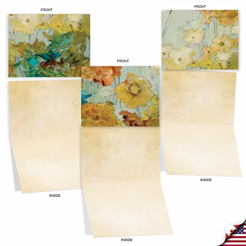The Best Card Company - 10 Boxed Note Cards with Flowers - Blank Assorted Floral Notecards Bulk (4 x 5.12 Inch) - Batik Blossoms M6590OCB - style: Batik Blossoms