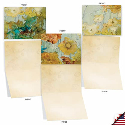 The Best Card Company - 10 Boxed Note Cards with Flowers - Blank Assorted Floral Notecards Bulk (4 x 5.12 Inch) - Batik Blossoms M6590OCB - style: Batik Blossoms