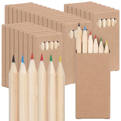 Ctosree 50 Packs Mini Colored Pencils Bulk Coloring Pencil in Boxes Back to School Gifts for Students Kids Classroom Rewards, Party Favor, Goodie Bag Fillers, 6 Per Pack (Natural Wood,3.5'') - color: Natural Wood, size: 3.5''