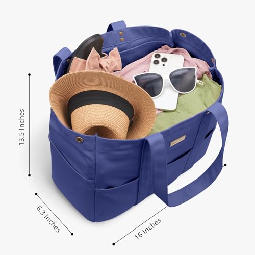 TOPDesign Large Canvas Tote Bag for Women, Shoulder Bag with Laptop Sleeve & Pockets, Everything Tote for Travel, Work (Navy Blue) - color: Navy Blue