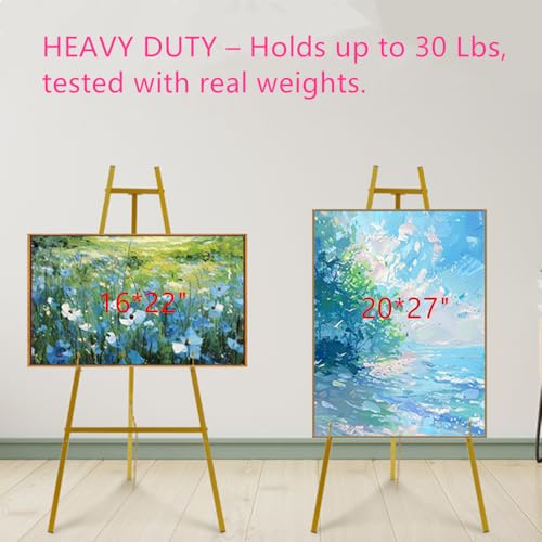 43.5" Gold Easel Stand for Sign, Heavy Duty Easel 4-Tier Adjustable Metal Floor Display Easel for Wedding Signs, Welcome Signs, Posters, Mirrors, Pictures, Art, Parties & Paintings - size: 43.5