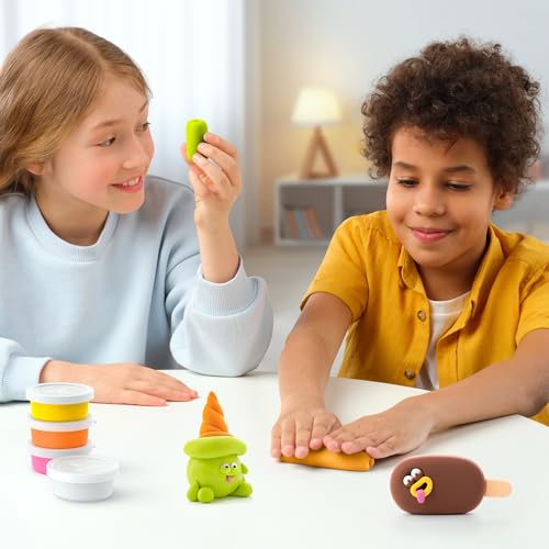 Hey Clay 15 Cans Set - Colourful Modelling Kids Air-Dry Clay 15 Cans with Sculpting Tools and Fun Interactive Instructions for Children Age 3+ (Nice Ice Cream) - style: Nice Ice Cream