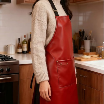 eywlwaar PU Waterproof Apron with 2 Big Pockets Adjustable Oil Proof Apron for Kitchen Dishwashing Cooking 29.92"x 26.77" - color: Orange
