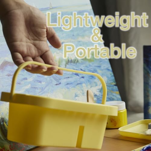 SEVENY Paint Brush Cleaner, Holder & Organizer with Palette, Yellow | Acrylic, Watercolor, Water-Based Paints - color: Yellow