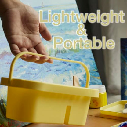 SEVENY Paint Brush Cleaner, Holder & Organizer with Palette, Yellow | Acrylic, Watercolor, Water-Based Paints - color: Yellow