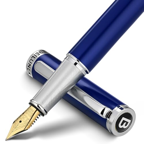 BEILUNER Luxury Fountain Pen Set,Solid 24K Gilded Medium Nib, Modern Classic Limited Edition -Includes 6 Ink Cartridges&Ink Refill Converter with Gift Case-Perfect for Men and Women（Charming blue） - color: Blue, style: Medium Nib