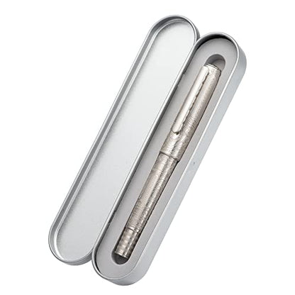 Hongdian 100 Piston Fountain Pen Silver Steel, Iridium Medium Nib Calligraphy Pen, Smooth Writing Pen with Pen Case Set - color: Silver-100, style: Medium Point
