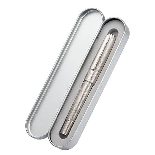 Hongdian 100 Silver Steel Piston Fountain Pen, Iridium Extra Fine Nib Calligraphy, Smooth Writing Pens, Nice Writing Pen for Men & Women - color: Silver-100, style: Extra Fine Point