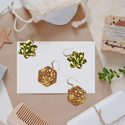 CHGCRAFT 16 Pcs Plants Flowers Pattern Polymer Clay Texture Sheet Rubber Clay Texture Mat for Polymer Clay Making Earrings Jewelry DIY Crafts 4 × 2.5 Inch - style: Flowers Fruits