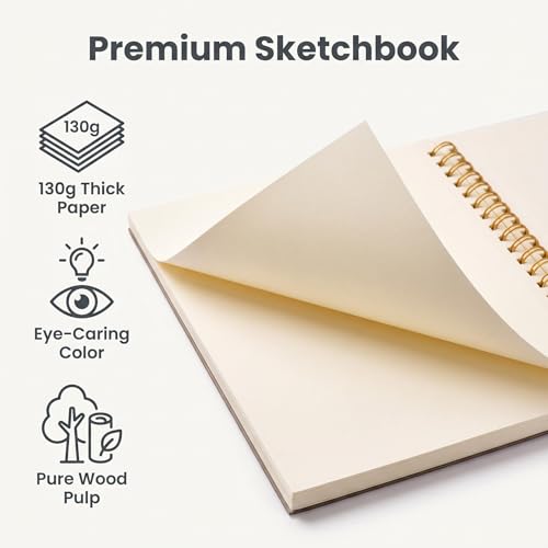 Artists Sketch Book for Kids, 8.27 x 11.4 Inch Hardcover Spiral Bound Sketch Pad, 60 Sheets 130gsm Thick Paper, Art Drawing Book for Children, Charcoal, Oil Pastel & Multimedia Art Creation