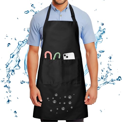 Chef Apron for Men and Women Wash Free Bib Apron with 2 Pockets Water & Oil Proof Adjustable Aprons - color: Black