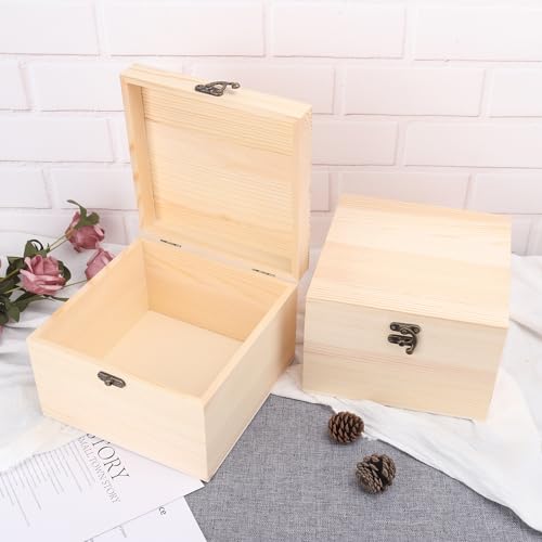 GNIEMCKIN 4 Pack Wooden Box, Unfinished Unpainted Wood Boxes for Crafts, DIY Projects, and Jewelry Storage (7.1x7.1x4.7 inch) - size: 4 Pack (7.1x7.1x4.7 inch)
