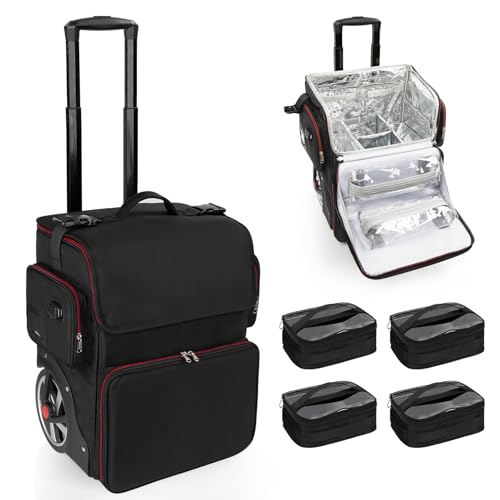 OCHEAL Large Makeup Train Case with 4 Travel Makeup Bags Set, Cosmetic Case for Hairstylist, Hairdresser Storage Bag with Detachable Pouch, Heat Insulation and Anti-Scalding Full Layer - color: Black-with 4 clear makeup bags