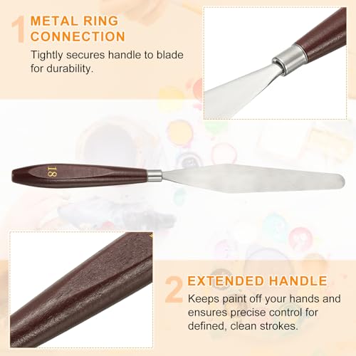 HARFINGTON 2pcs Palette Knife Painting Tool 5.35 x 0.94 Stainless Steel Art Spatula Pallet Knives Scrapers Tools with Beech Wood Handle for Acrylic Oil Canvas Mixing Spreading, Red/Silver