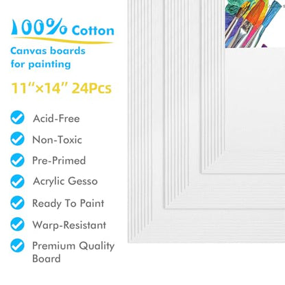 Gotideal Canvas Boards for Painting, 24pcs 11x14 Primed Canvas for Painting, Bulk Painting Canvas for Kids and Adults, White Blank Canvas Panels for Acrylic, Oil, Pour Art Supplies - size: 11x14 inch