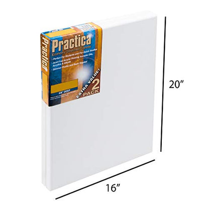 Practica Economy Stretched Cotton Canvas 20-Pack, 16x20 - Acid-Free Acrylic Primed Canvas for Acrylics, Pastels, Graphite, & More! - size: 16" x 20"