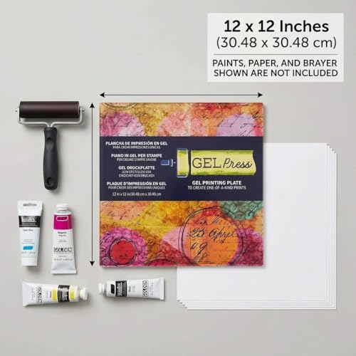 QWORK 12" x 12" Gel Printing Plate for Monoprinting, Reusable Plate for Printmaking, Card Making, Scrapbooking, Journaling, Fabric & Paper Crafts