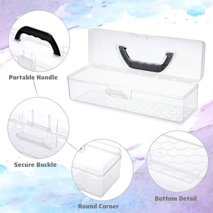 BTSKY 3 Pack Clear Plastic Painting Brush Container with Black Handle, Portable Long Paintbrush Case, Drawing Tools Storage Box, Practical Art Supply Organizer for Artist Crafters, 11.8"x3.5"x3.4"