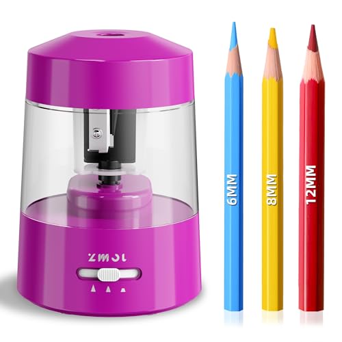 ZMOL Electric Pencil Sharpener Battery Operated Power for Colored & Jumbo Pencils No.2/(6-12mm) - Easy Use Plug in Portable with (AC Adapter,USB, Battery) for Classroom/Office/Home Pink - color: Pink