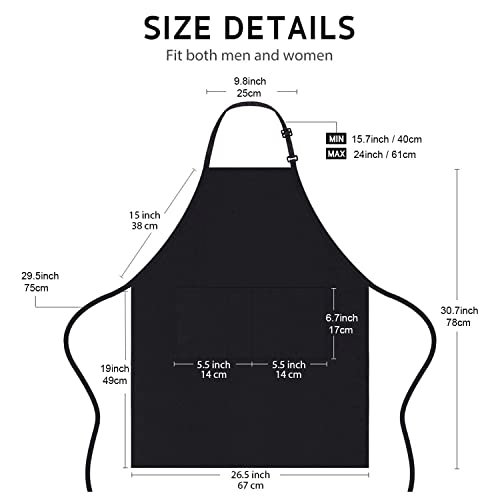 4 Packs Chef Apron, Black Waterproof Apron, Adjustable Aprons with 2 Pockets for Men Women, Professional Aprons for Kitchen Cooking Gardening Painting Baking Restaurant (Black) - color: Black