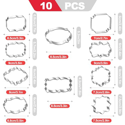 10 Piece Plaque Cookie Cutter Set, Assorted Shapes Stainless Steel Frame Cookie Cutters,Biscuits and Dough, Ideal for Wedding Holiday Birthday Party Baking Decorations and DIY Crafts