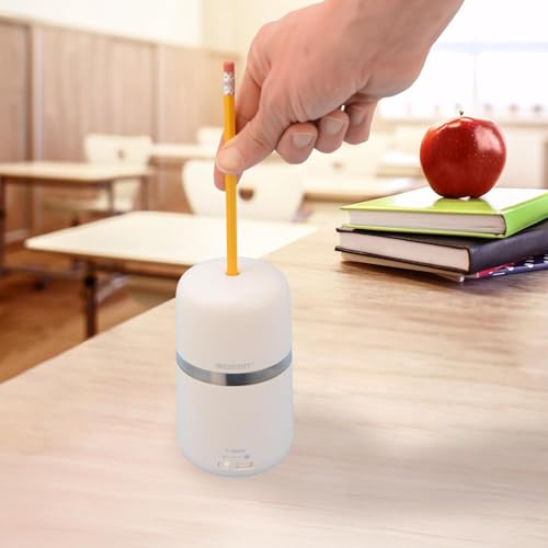 Westcott Two-in-One Fully Automatic Battery and Electric Pencil Sharpener for Regular, Graphite, and Drawing Pencils - Adjustable Tip Size - for Office and School Use - Includes AC Adapter - White