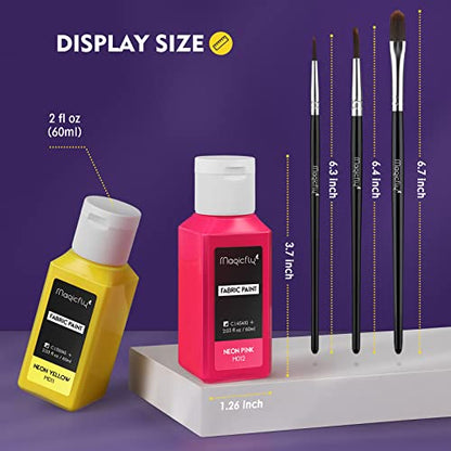 Magicfly Permanent Soft Fabric Paint Set, Set of 14(60ml Each) Textile Paints with 3 Brushes, No Heating Needed & Washable Fabric Paint for Clothes, Canvas, T-Shirts, Jeans, Bags, All DIY Projects