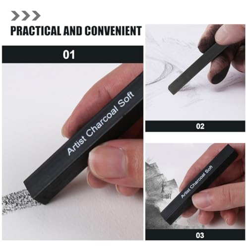 VILLCASE 6pcs Compressed Charcoal Sticks for Drawing, Soft and Medium Hard Carbon Rods, Artist Sketching Charcoal for Teens and Adults, Professional Drawing Media for Art Supplies