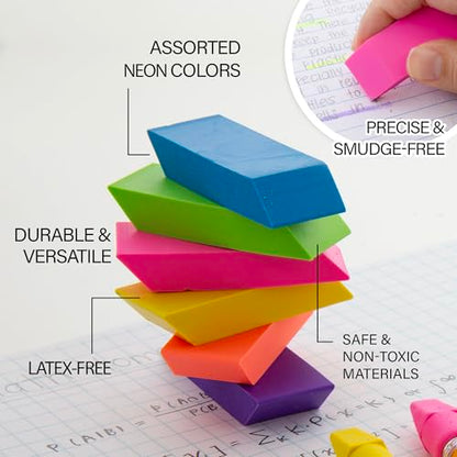 BAZIC Products Bevel Block Erasers, 6 Count, 2-Pack | neon beveled block erasers; soft latex-free; PVC-free rubber; Clean erase; smudge-resistant; school; home; art - color: 6-count, size: 2-Pack