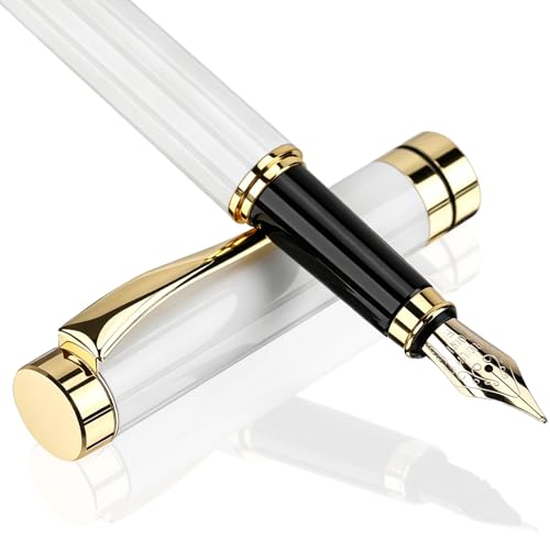 Tiankool Luxury Fountain Pen,Fine Nib, Exquisite Pen Gift Set for Men&Women-Includes 10 Ink Cartridges&Ink Converter- Nice Pens - White - color: White