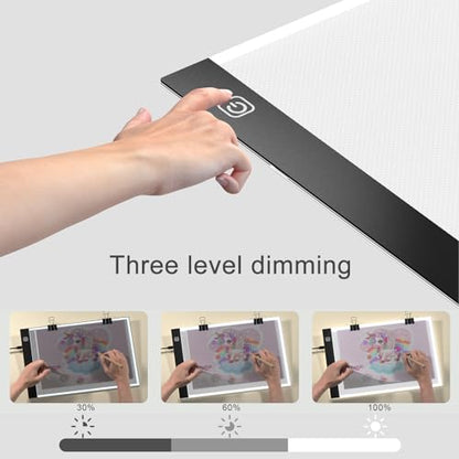 comzler A4 LED Light Board, 3 Level Dimmable Brightness USB Power Artcraft Light Table for Tracing, Light Drawing Sketch Pad for Animation, Sketching, Drawing, Stenciling, Artists - Black - style: Portable Ultra-thin Magnetic LED light pad Tracing Light B