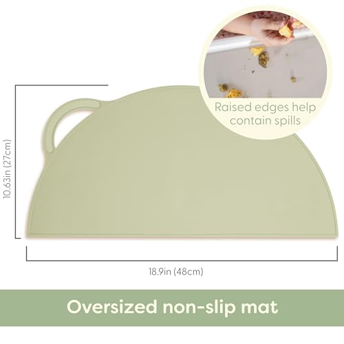 Upward Baby Silicone Suction Mat - Set of 3 Non Slip Silicone Mat - Baby Led Weaning - Kids Placemat for Dining Table High Chair - Toddler Feeding Supplies for Eating - Placemats for Restaurants - style: Gray/Beige/Green - 3pc