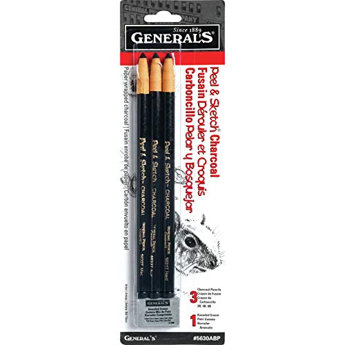GENERAL'S Peel & Sketch Charcoal Pencils 3/Pkg-