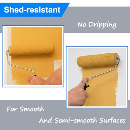 Great Andrew 18 PCS Paint Roller Covers 9 Inch, 3/8-Inch Nap Paint Roller Kit Dense Fibers for Painting Semi-Smooth Textured Surfaces Fit 9" Paint Roller Frame - size: 18pcs, 9", Yellow