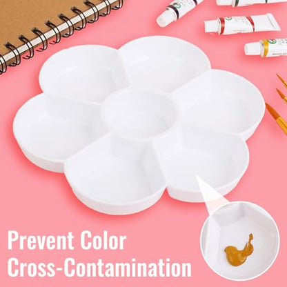 15 Pack Round Paint Palettes, 6.7''Paint Tray Palettes with 7 Wells, White Plastic Paint Mixing Tray Watercolor Painting Dish for Oil DIY Art Gouache, Easy to Clean