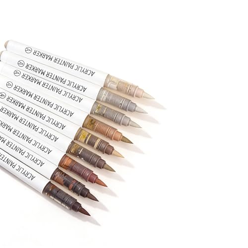 Brown Acrylic Paint Markers, 9 Colors Acrylic Paint Pens Water Based and Soft Brush Tip for Wood Glass Eggs Rock Painting Canvas Stone Fabric DIY Crafts Art Supplies (Brown) - color: Brown