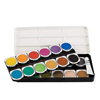 Lukas Opaque Artist Watercolor Studio Paint Set - Professional, Includes a Travel Friendly Outdoor Painting Case and Color Mixing Palette - 24 Brilliant Colors in Round Pans