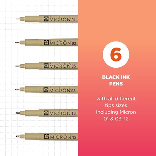 SAKURA Pigma Micron Black Ink Multi-tip Set, 6 Pack - size: 1 Count (Pack of 6)