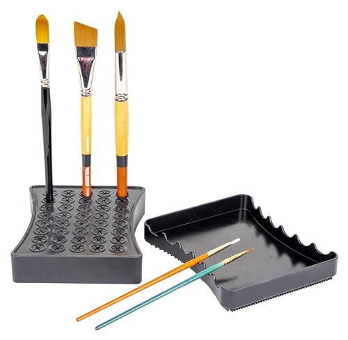 ArtBin Black Brush Drying Rack & Organizer Set | Paint & Craft Brush Holder with Cleansing Mat & Mixing Tray | Durable Stain Resistant Design | Artist Brush Stand | 2 Piece Kit