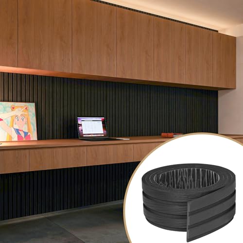 3D Fluted Wall Panels Peel and Stick - Wood Look EVA Foam Wall Panels for TV Feature Wall, Waterproof Self Adhesive Slatted Trim, 98.5in Roll (Black), 1PCS