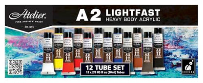 Chroma Art Student's A2 Acrylics - Set of 12 Colors - 20 ml Tubes