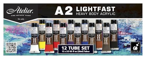 Chroma Art Student's A2 Acrylics - Set of 12 Colors - 20 ml Tubes