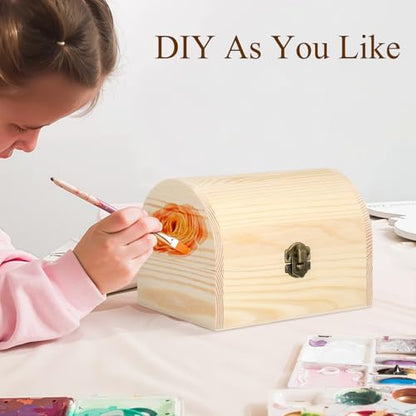 DOITOOL Wooden Box with Hinged Lid 6.3x4.5x4.7 Inch Unfinished Wood Treasure Chest for DIY Crafts & Gifts, Small Wooden Jewelry Storage Box, Plain Pinewood Keepsake Case for Home Party Wedding Decor