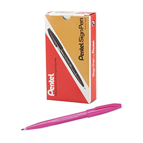 Pentel Sign Pen Fiber-Tipped Pen, Pink Ink, Box of 12 (S520-P) - color: Pink, size: 12 Count (Pack of 1)