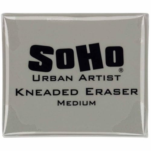 SoHo Urban Artist Kneaded Putty Eraser for Graphite Charcoal & Pastel, Single Medium Grey Eraser, Soft Flexible Drawing Tool for Blending Highlighting & Detail Work, PVC & Latex Free