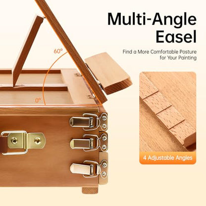 Large Tabletop Easel with 3 Storage Drawers, Portable Travel Art Easel with Palette，Adjustable Beech Wood Table Top Easel, Foldable (0-60° Angle), for Canvases, Books, Artists, Students