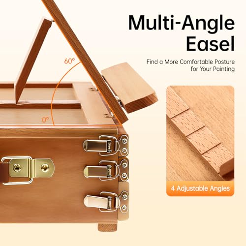 Adjustable Tabletop Easel with Storage Drawers, Beech Wood Desktop Sketch Box for Painting & Drawing, Portable Art Stand Holds Paints, Brushes, Markers for Artists, Students, Beginners