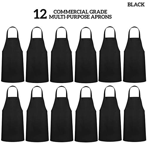 GREEN LIFESTYLE 12 Pack Bib Apron - Unisex Black Aprons, Machine Washable Aprons for Men and Women, Kitchen Cooking BBQ Bulk (Pack of 12, No Pockets, Black) - color: Black, size: Pack of 12, No Pocket