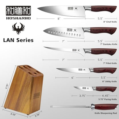 HOSHANHO 7-Piece Knife Set with Block - High-Carbon Stainless Steel Kitchen Knife, Ultra Sharp Professional Chef Knives with Sharpener - size: 7 Pieces Knife Set
